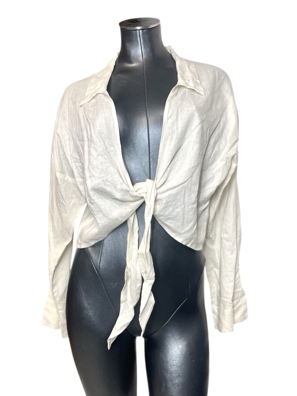 Calia Linen Blend Tie Front Crop Top Women’s Large Cream Lightweight Blouse
